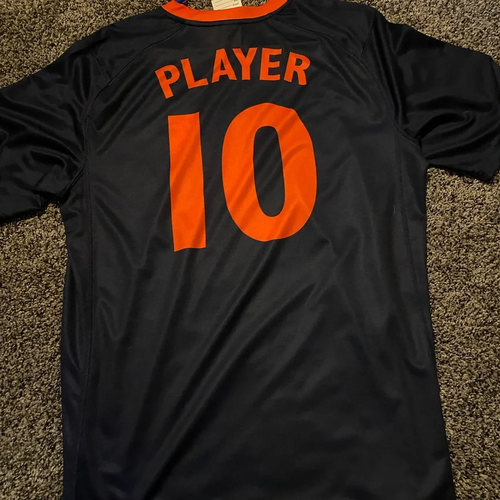 Navy blue and orange athletic shirt - Picture 2 of 2